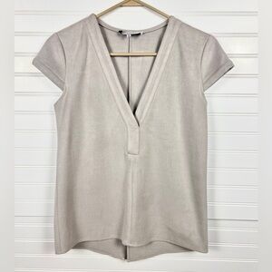 Waverly Grey Faux Suede Cream V-Neck Women's Top